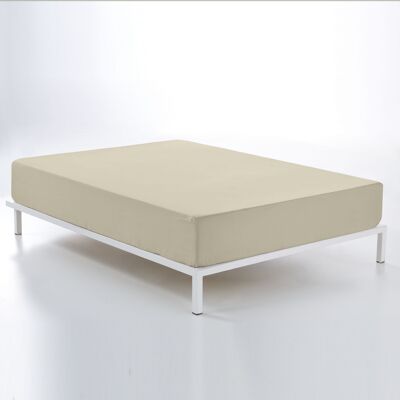 Spannbetttuch aus 100 % beiger Baumwolle. 180er Bett (Höhe 30 cm)