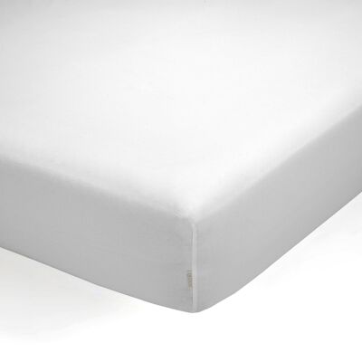 Sábana bajera ajustable de algodón orgánico color blanco. Cama de 150 cm.