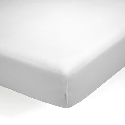 Weißes Spannbettlaken aus Bio-Baumwolle. 90 cm breites Bett.