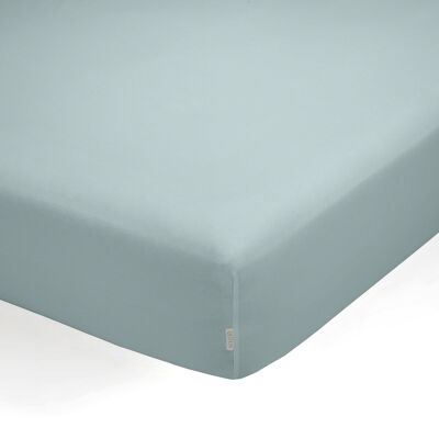 Eisfarbenes Spannbettlaken aus Bio-Baumwolle. 105 cm breites Bett.