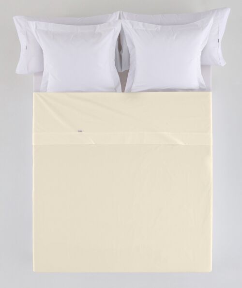 SÁBANA ENCIMERA COMBI LISO CALA COLOR CREMA - CAMA DE 135 CM - 100% ALGODÓN - 144 HILOS