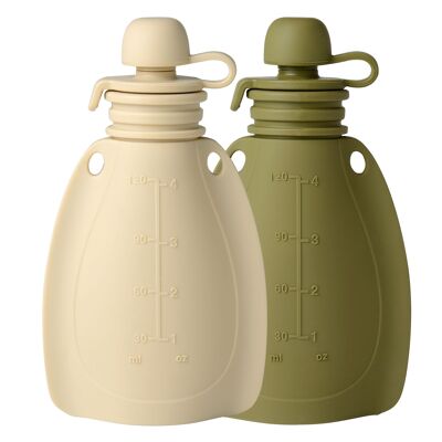 Smoothie Pouch with spoon, 2 pcs “Soft rabbit/Moss Green”