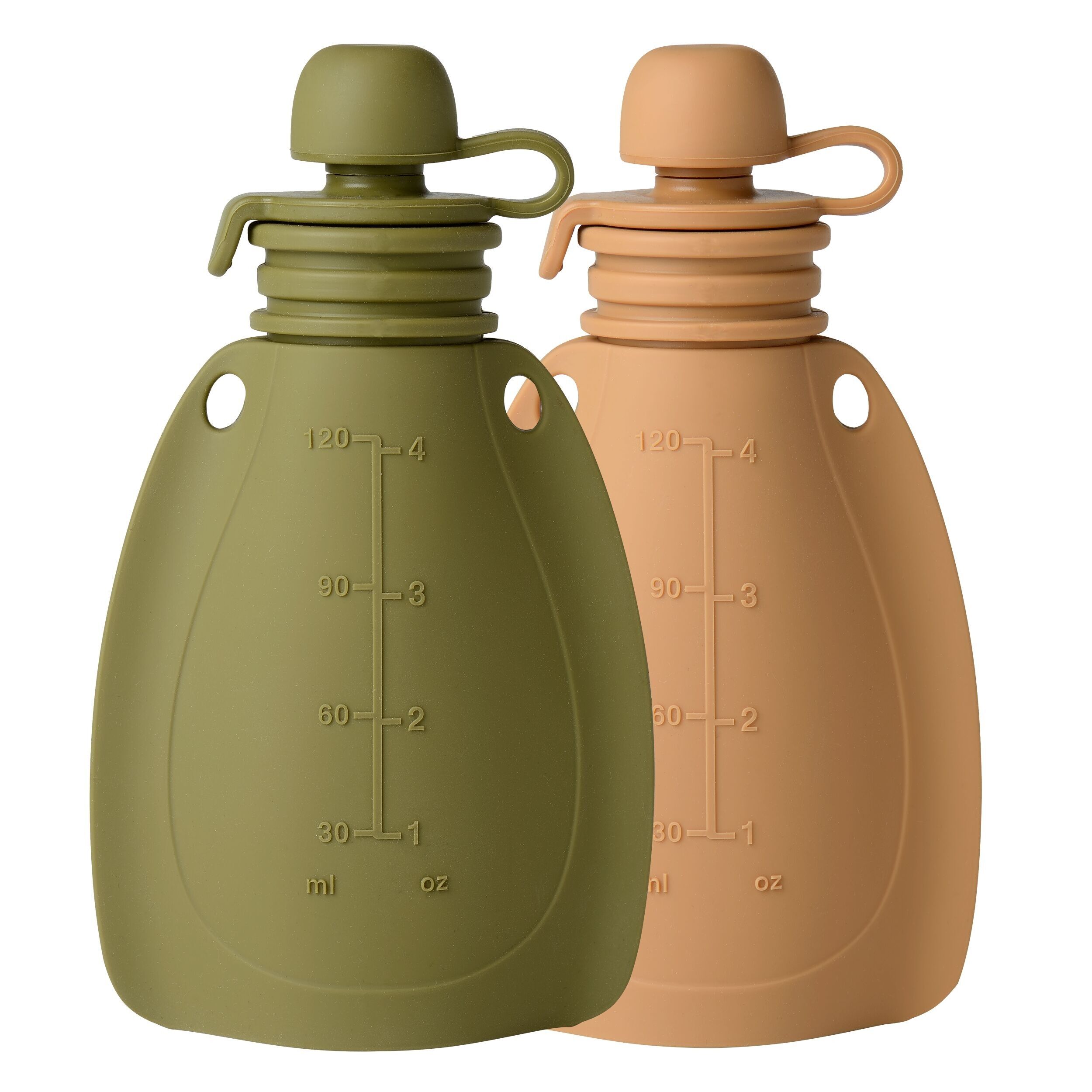 Smoothie Pouch mit Löffel, 2 Stück „Moosgrün/Reh“