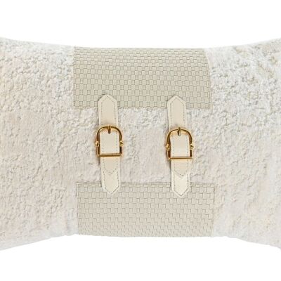 JACQUARD PU CUSHION 50X10X30 BUCKLE WHITE TX210661