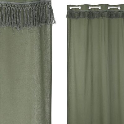 RECYCLED COTTON CURTAIN 140X260X260 GREEN FRINGES TX210383
