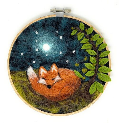 Sleepy Fox in a Hoop Needle Felting Kit