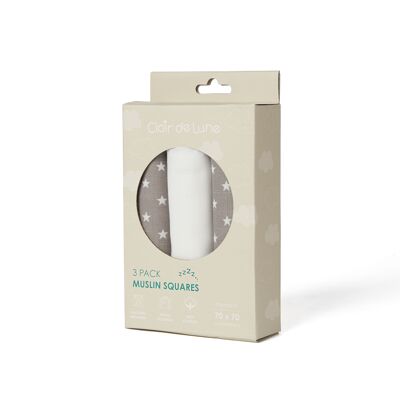3 Pack Star Muslin Squares - 70 x 70 cm