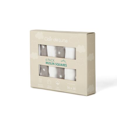 6 Pack Star Muslin Squares - 30 x 30 cm