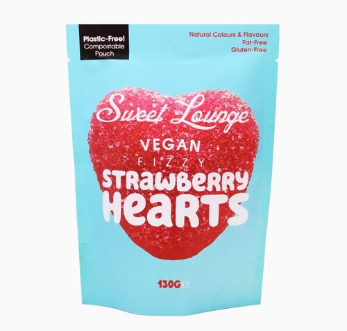 Fizzy Vegan Strawberry Hearts (Plastic-Free) 130g Share Bag