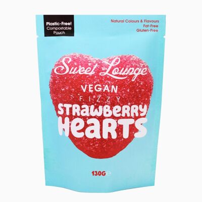 Fizzy Vegan Strawberry Hearts (Plastic-Free) 130g Share Bag