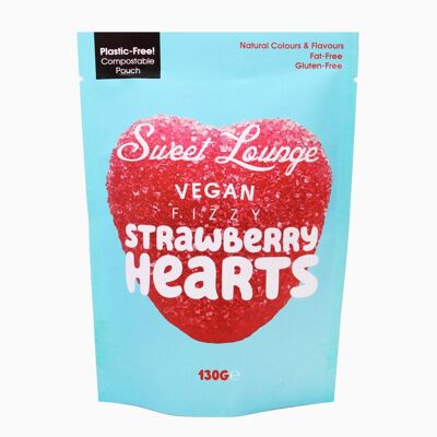 Corazones de Fresa Fizzy Veganos (Sin Plástico) 130g Bolsa para Compartir