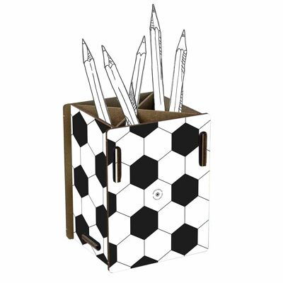 Caja de lápices con estampado de fútbol de madera.