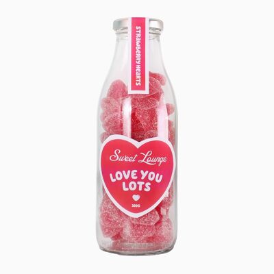 Pots de bonbons gélifiés végétaliens « Love You Lots » en forme de cœur aux fraises, 300 g