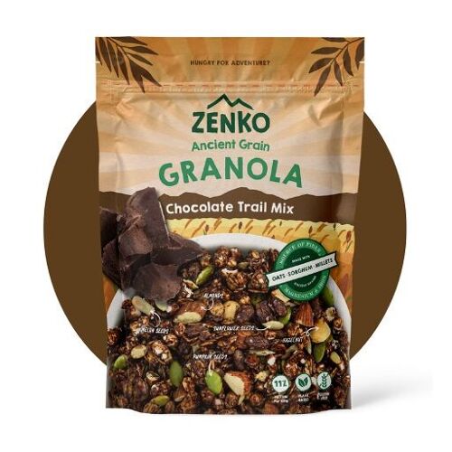 ZENKO Ancient Grain Granola - Chocolate Trail Mix (12x250g) | Vegan gluten-free & 13% protein