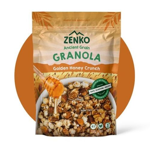 ZENKO Ancient Grain Granola - Golden Honey Crunch  (12x250g) | Vegan gluten-free & 10% protein