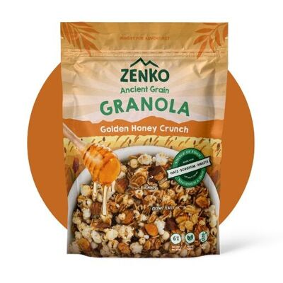 Granola aux grains anciens ZENKO - Croquant au miel doré (12x250g) | Vegan sans gluten et 10% de protéines