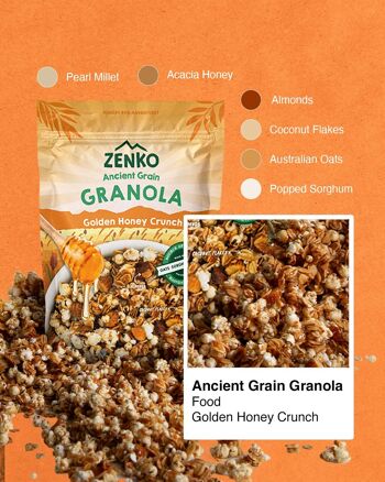 Granola aux grains anciens ZENKO - Croquant au miel doré (12x250g) | Vegan sans gluten et 10% de protéines 3