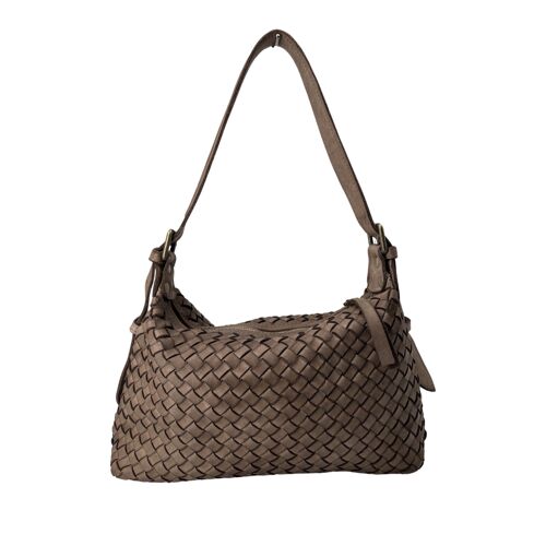 SAC EPAULE CUIR WASHED IRIS TAUPE