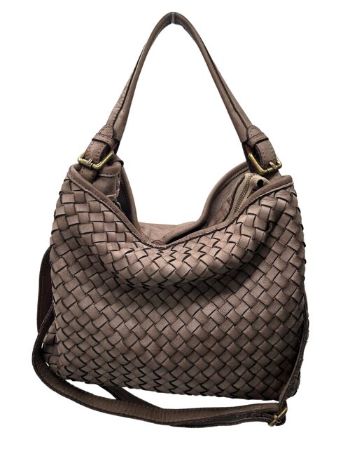 SAC EPAULE CUIR WASHED MIREILLE TAUPE