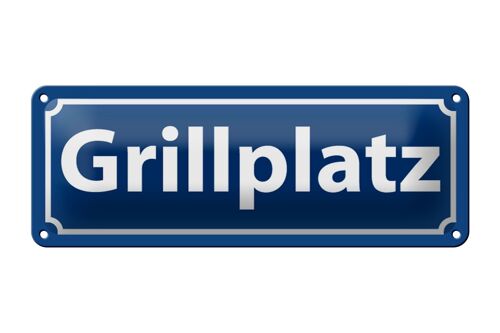 Blechschild Grillplatz 27x10cm BBQ Grill Grillen Garten Dekoration