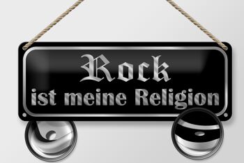 Panneau en étain disant 27x10cm, décoration Rock is my religion 2