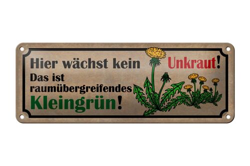 Blechschild Spruch 27x10cm wächst kein Unkraut kleingrün Dekoration