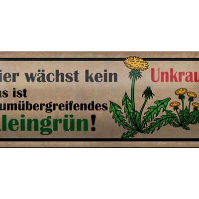 Targa in metallo con scritta 27x10 cm: "Non crescono le erbacce", piccola decorazione verde