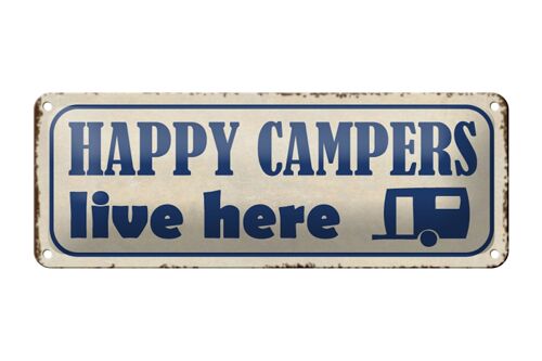 Blechschild Spruch 27x10cm happy campers live here Camping Dekoration