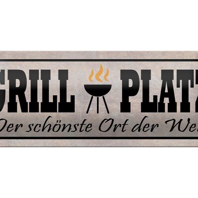 Targa in metallo con scritta "Posto per barbecue, il posto più bello del mondo" da 27 x 10 cm