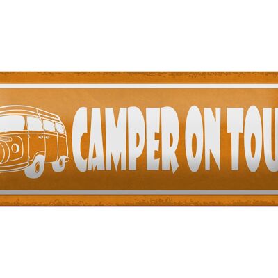 Panneau en étain disant 27x10cm Campeur en tournée, décoration de camping