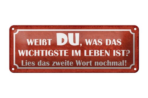 Blechschild Spruch 27x10cm weißt du was wichtigste im Leben Dekoration