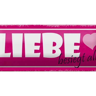 Blechschild Spruch 27x10cm Liebe besiegt alles Herz Dekoration