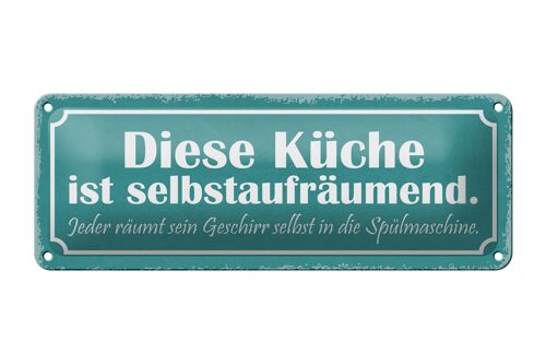 Blechschild Spruch 27x10cm diese Küche ist selbstaufräumend Dekoration