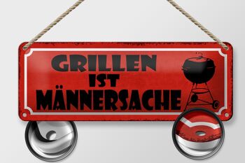 Panneau en étain indiquant 27x10cm, "Grilling is a man's thing", panneau rouge 2