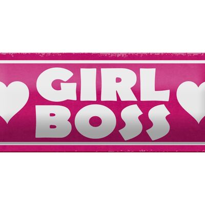 Panneau en étain 27x10cm, décoration cœur rose Girl Boss