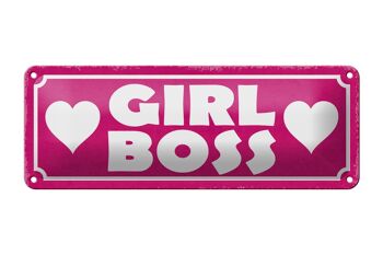 Panneau en étain 27x10cm, décoration cœur rose Girl Boss 1