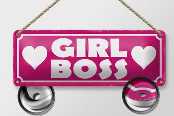 Panneau en étain 27x10cm, décoration cœur rose Girl Boss 2