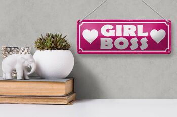 Panneau en étain 27x10cm, décoration cœur rose Girl Boss 3
