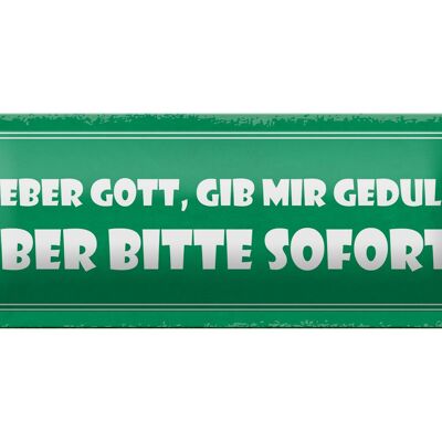 Blechschild Spruch 27x10cm lieber Gott gib Geduld sofort Dekoration