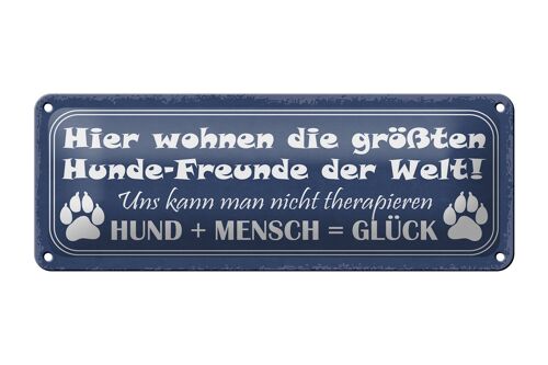 Blechschild Spruch 27x10cm Hund + Mensch = Glück Dekoration