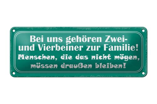 Blechschild Spruch 27x10cm Zwei und Vierbeiner zur Familie Dekoration