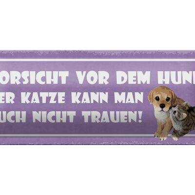 Blechschild Spruch 27x10cm Vorsicht Hund Katze kann auch Dekoration