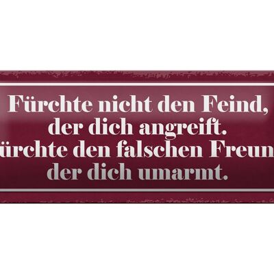 Blechschild Spruch 27x10cm fürchte nicht den Feind der Dekoration