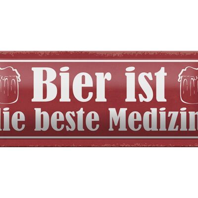 Blechschild Spruch 27x10cm Bier ist die beste Medizin rosa Schild