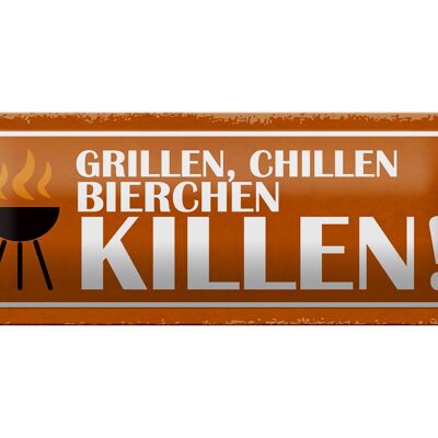 Targa in metallo con scritta "Grill Chill Beer Kill", decorazione da 27 x 10 cm