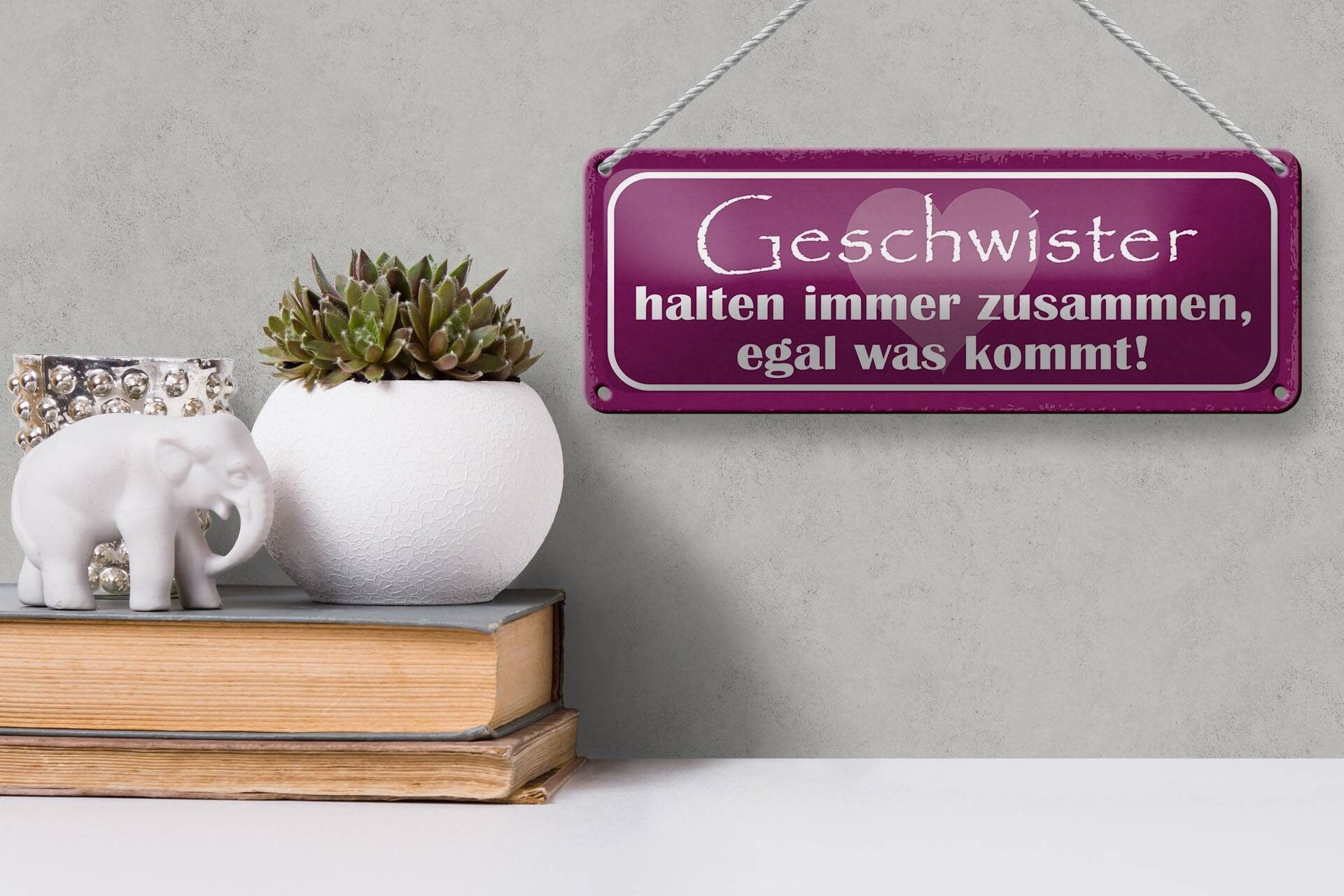 Blechschild Spruch 27x10cm Geschwister halten zusammen Dekoration
