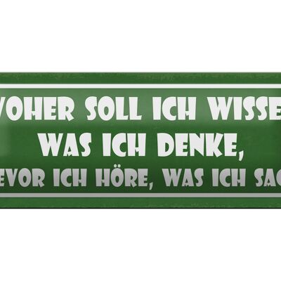 Blechschild Spruch 27x10cm woher soll ich wissen was denke Dekoration