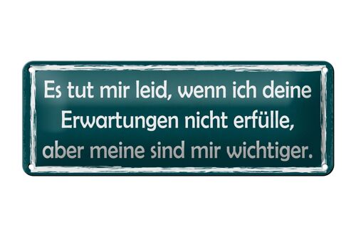 Blechschild Spruch 27x10cm deine Erwartungen nicht erfülle Dekoration