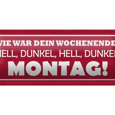 Blechschild Spruch 27x10cm Wochenende hell dunkel Montag Dekoration