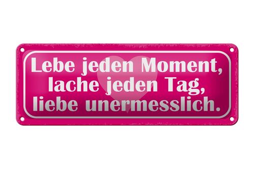 Blechschild Spruch 27x10cm Lebe jeden Moment lache liebe Dekoration